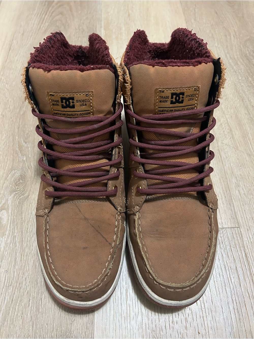 DC Brown Men's High-Top Boot with Burgundy Laces